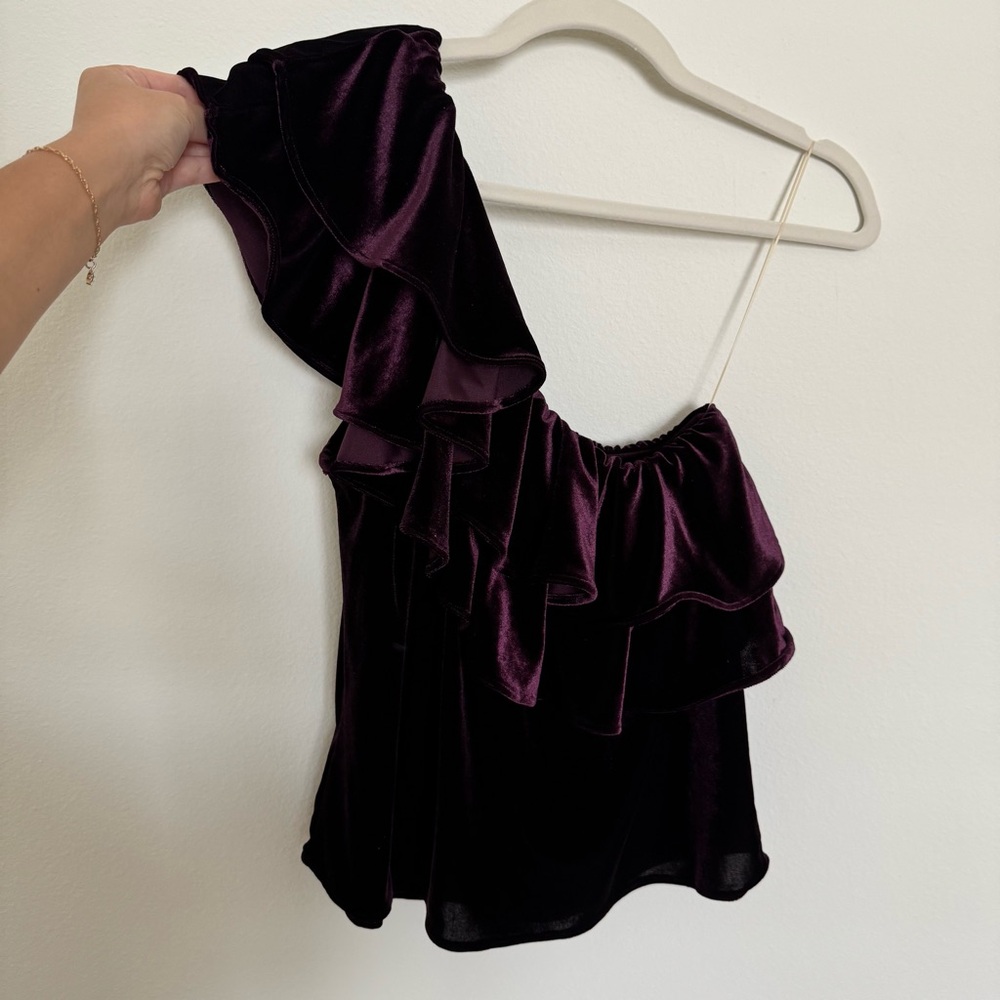 Misa Los Angeles Deep Purple Velvet Ruffle Top - Picture 8 of 10